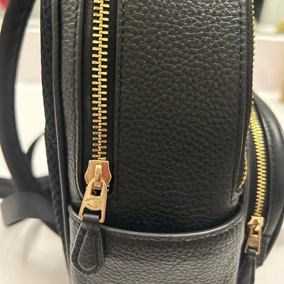 Coach Black Pebbled Leather Mini Backpack with Gold Zippers - Picture 6 of 10